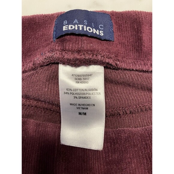 Basic Editions Womens Burgundy Corduroy Leggings Size Medium - Picture 2 of 6